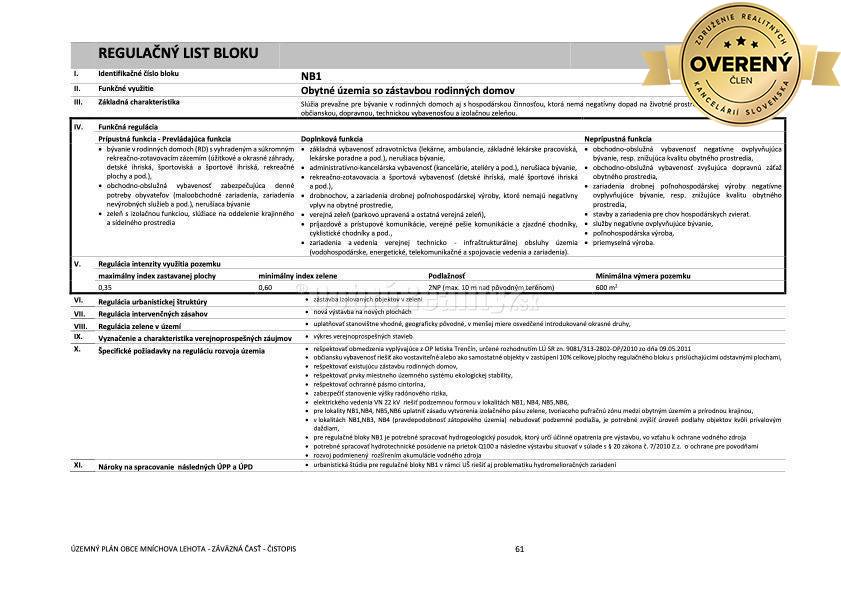 Rovinatý stavebný pozemok s výmerou 848 m2 v obci Mníchova Lehota.