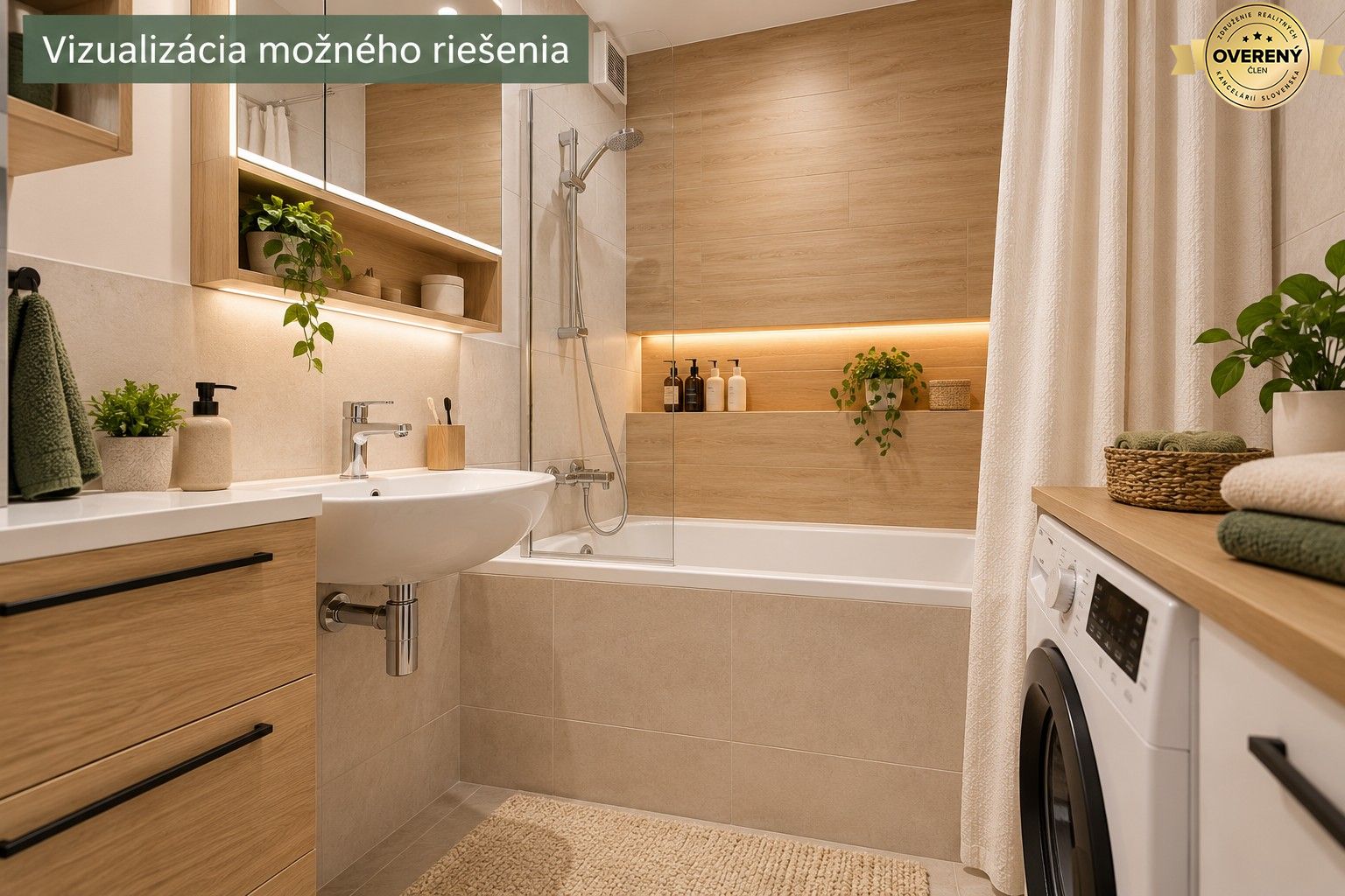 Útulná moderná kúpeľňa s drevom a zeleňou.jpg