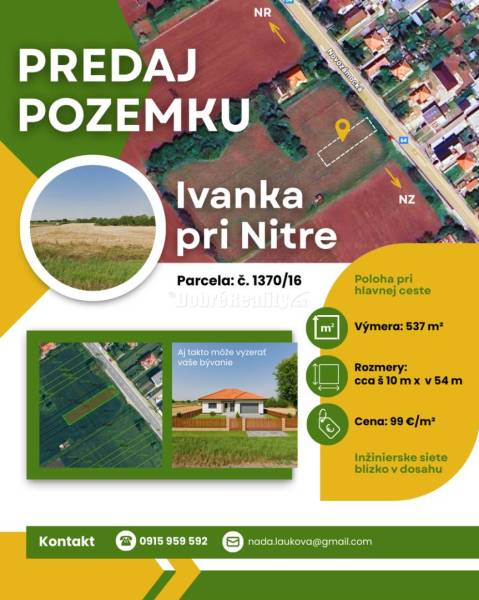Stavebný pozemok na predaj – Ivanka pri Nitre (537 m²) | MHD, IS, rovi Stavebný pozemok na predaj – Ivanka pri Nitre (537 m²) | MHD, IS, rovi